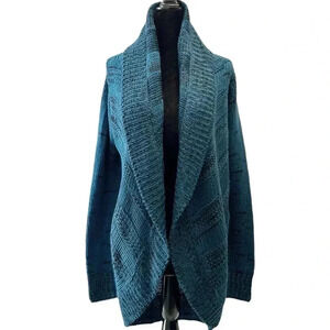 Ricki’s  Circle Cardigan Open Front Draped Collar Sweater Teal Green Black Small
